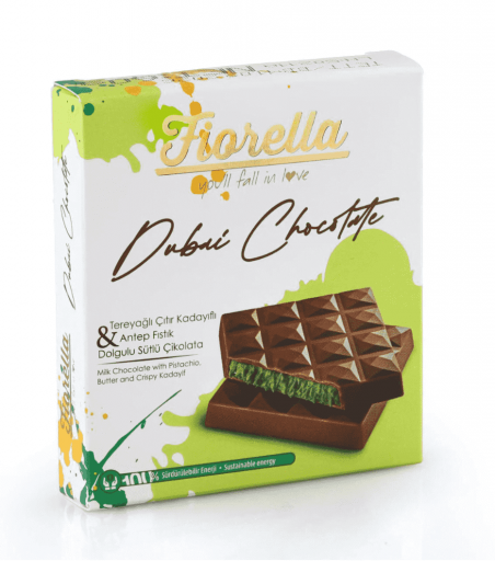 Шоколад молочний Dubai Chocolate з фісташками та хрустким кадаїфом (60 г), Fiorella  - 19788